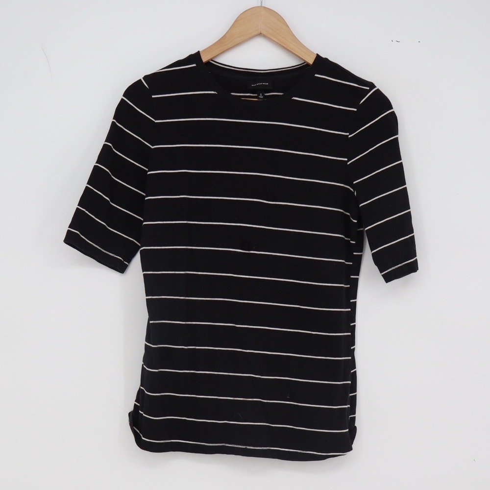 Who What Wear T-Shirt Womens S Striped Black White Elbow Sleeve Excellent